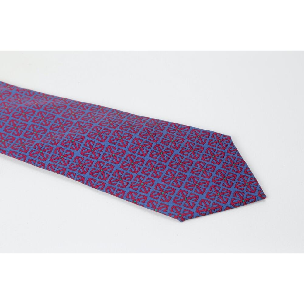 Hermes Tie Blue Silk Twill Chain Link Pattern Geometric Made in France - Picture 13 of 16